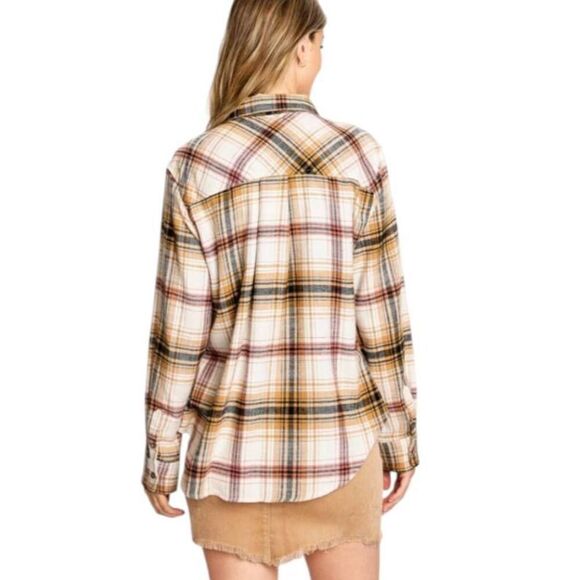 LOVE TREE CREAM & BROWN FLANNEL BLOUSE SZ.S EUC. - Picture 3 of 11
